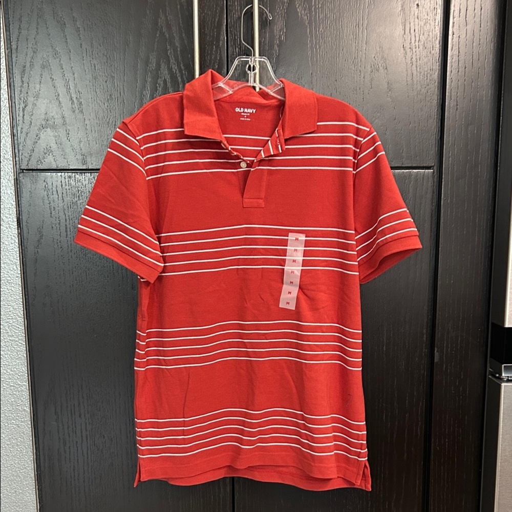 Old Navy Red Orange Striped Men's Polo Shirt- Size Medium